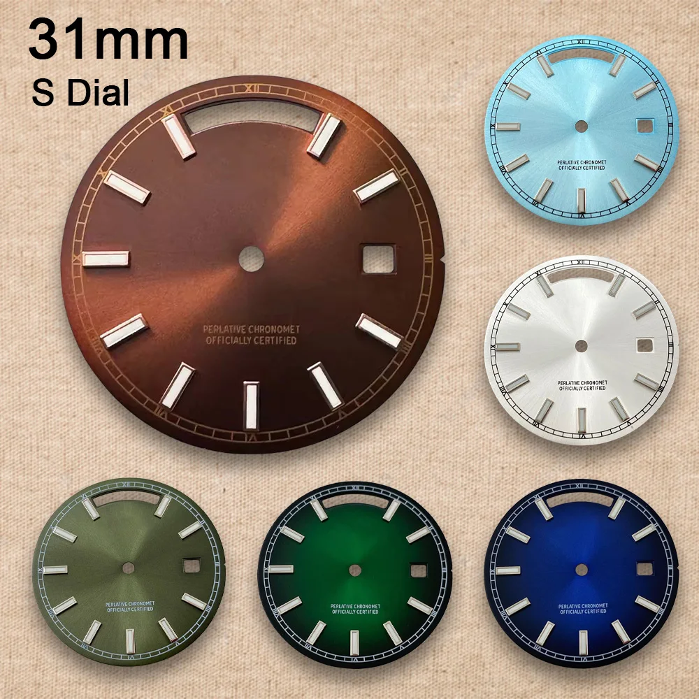 31mm S Logo Day And Date Dial Suitable For 8285 Movement Green Luminous High Quality Watch Modification Accessories