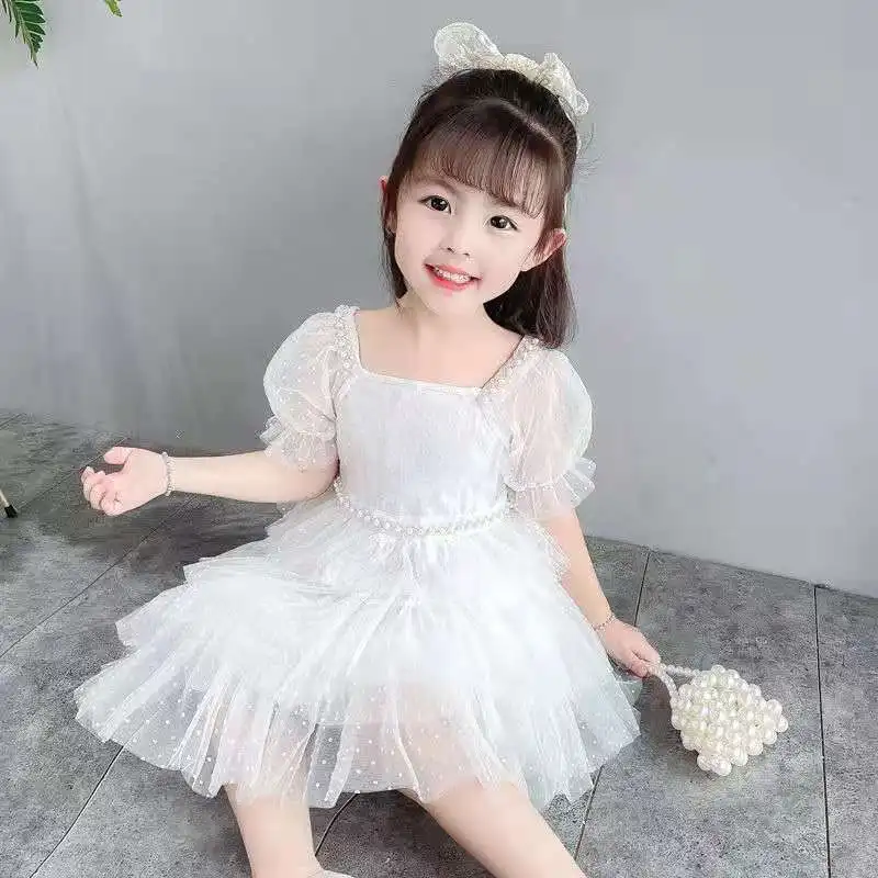 

Kids Dresses Elegant Pearl Cake Dresses Princess Girls Wedding Party Dresses Wedding Flower Girl Dresses Kids Costumes Ceremony