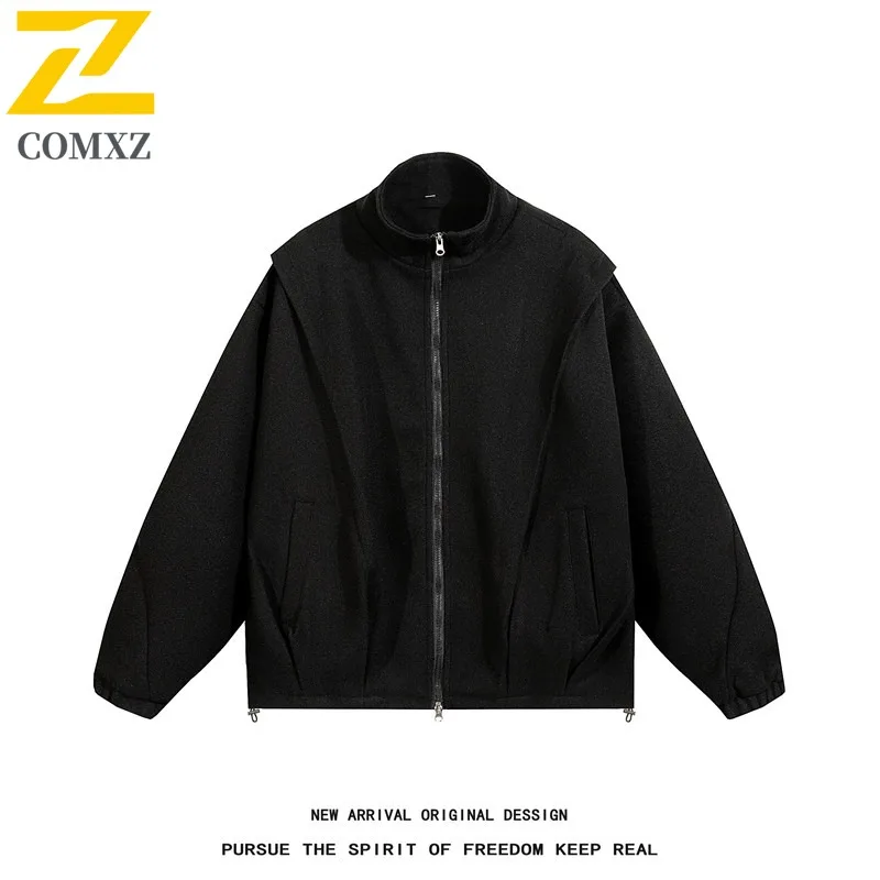 COMXZ Premium Men Jacket Turndown Collar Outdoor Fly Fishing Windproof Coat Fashion Streetwear Style Lightweight Autumn Garment