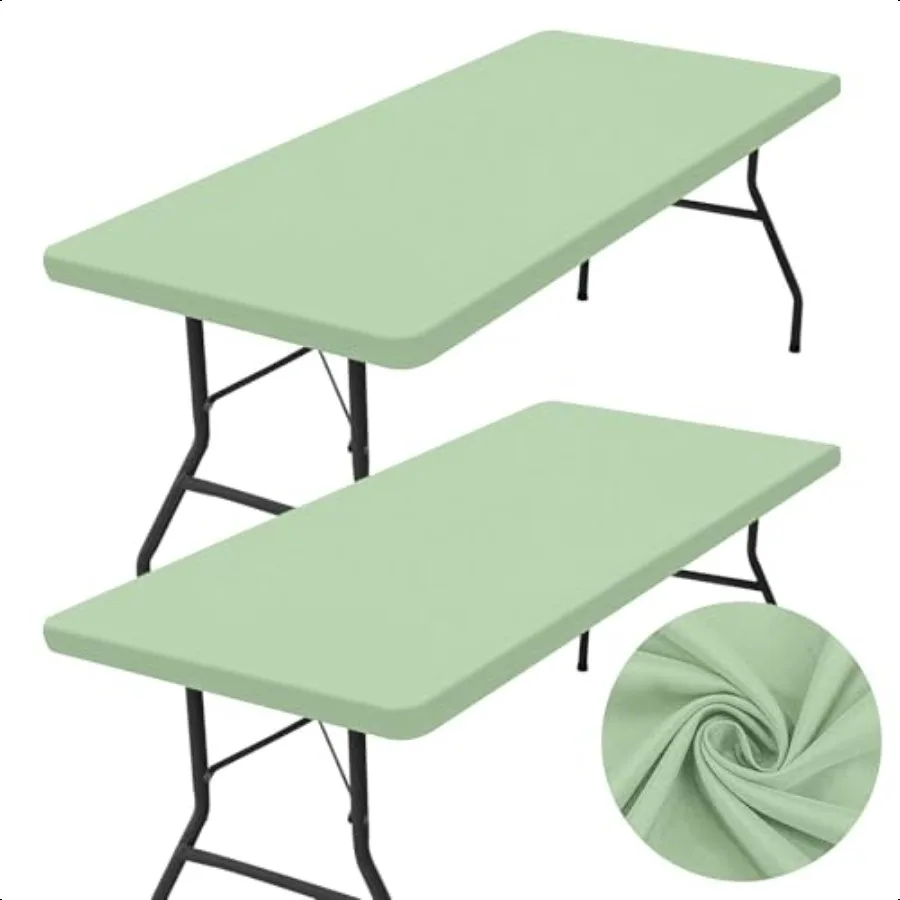 

2 Pack Rec Table Cloth Elastic Fitted Fabric Tablecloth Fits for 6 Foot Folding Tables Washable Table Cover for Picnic Camping