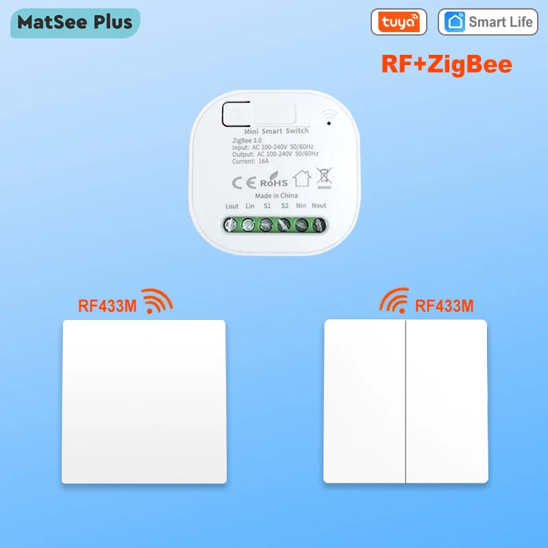 

Модуль переключателя Tuya Smart ZigBee 16A RF433M с автономным питанием, кинетический беспроводной пульт дистанционного управления, поддержка Google Home Alexa, нужен шлюз