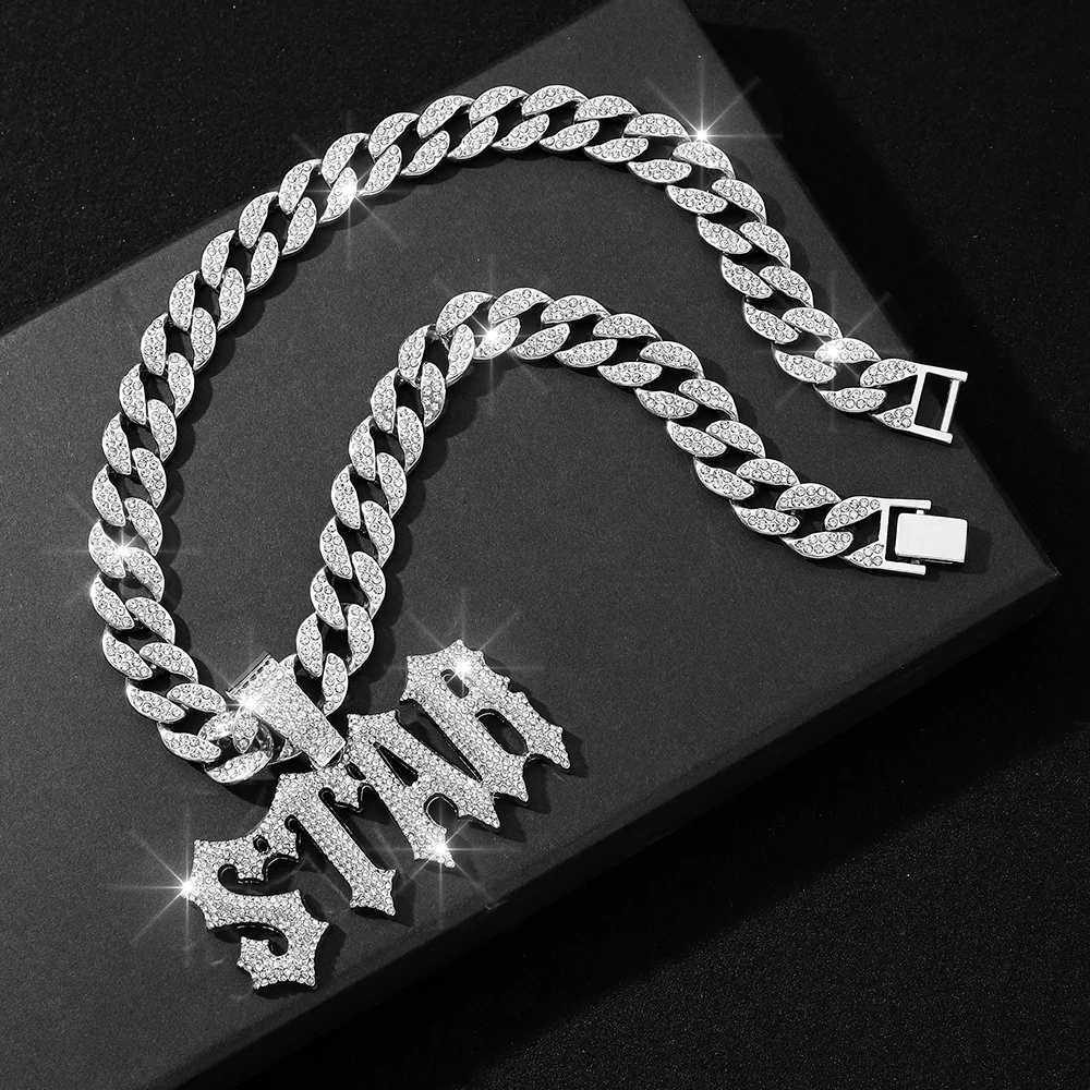 الهيب هوب الرجال قلادة مجوهرات مثلج خارج سبيكة رسالة ستار قلادة مع الكوبية ربط سلسلة التبعي #5