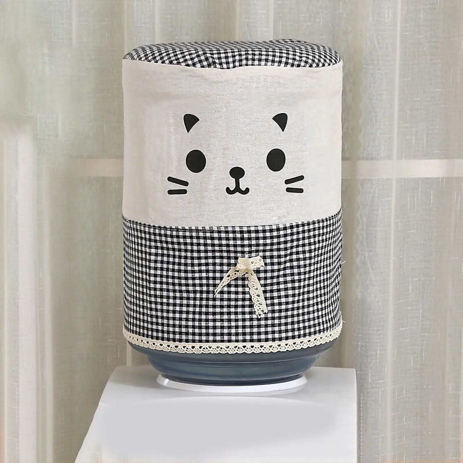 Water Dispenser Bucket Cover Cute Cartoon Plaid Cat Drinking Fountain Barrel Dust Case For Home Office