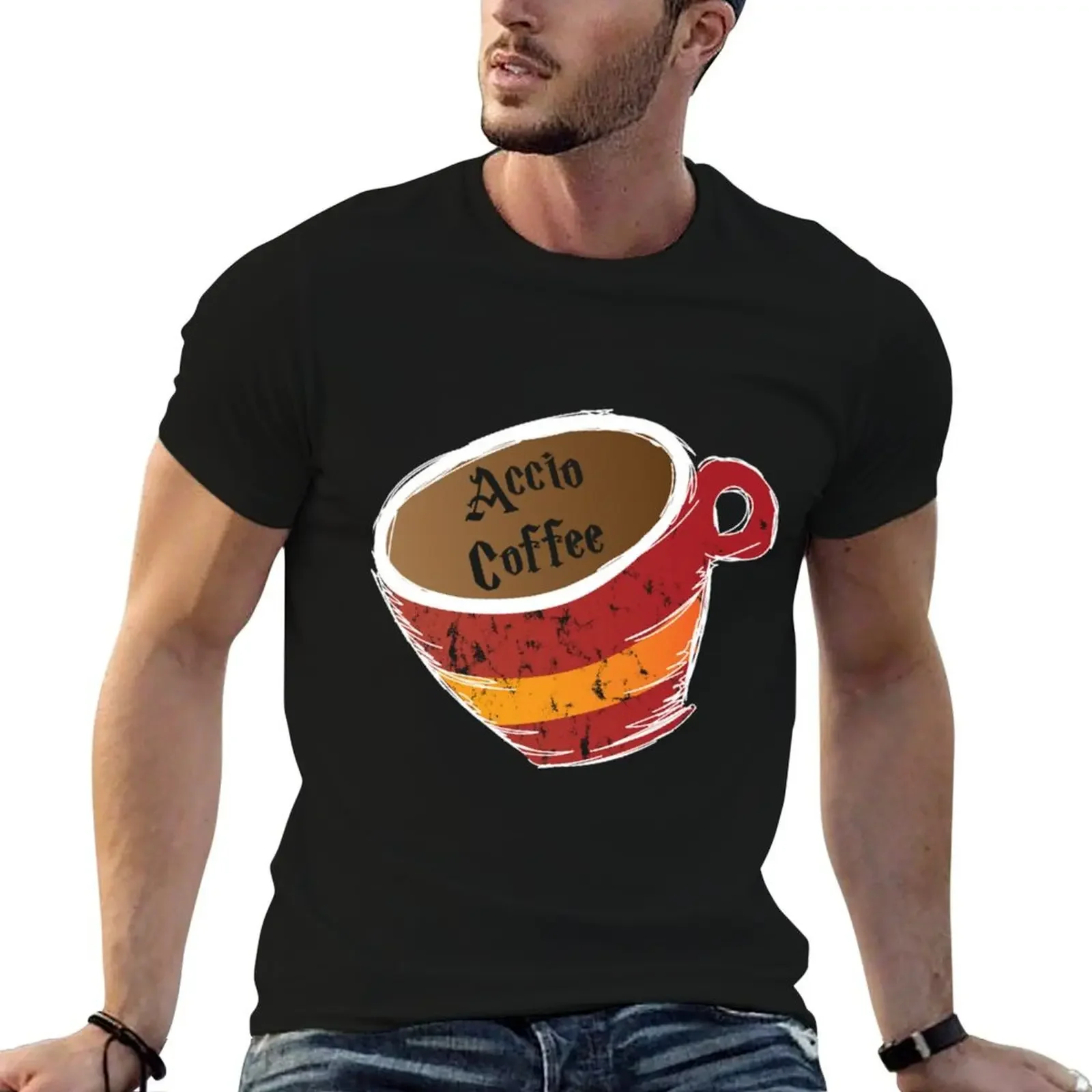 Accio Coffee Red and Yellow T-Shirt anime clothes customizeds Short sleeve tee quick drying mens designer clothes