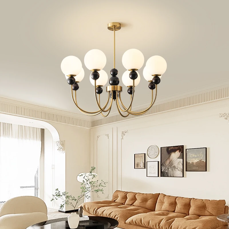 

Living Room Chandeliers Retro Light Luxury Atmosphere All Copper Glass Magic Bean Dining Room Lamp Walnut Bedroom Study Lamp