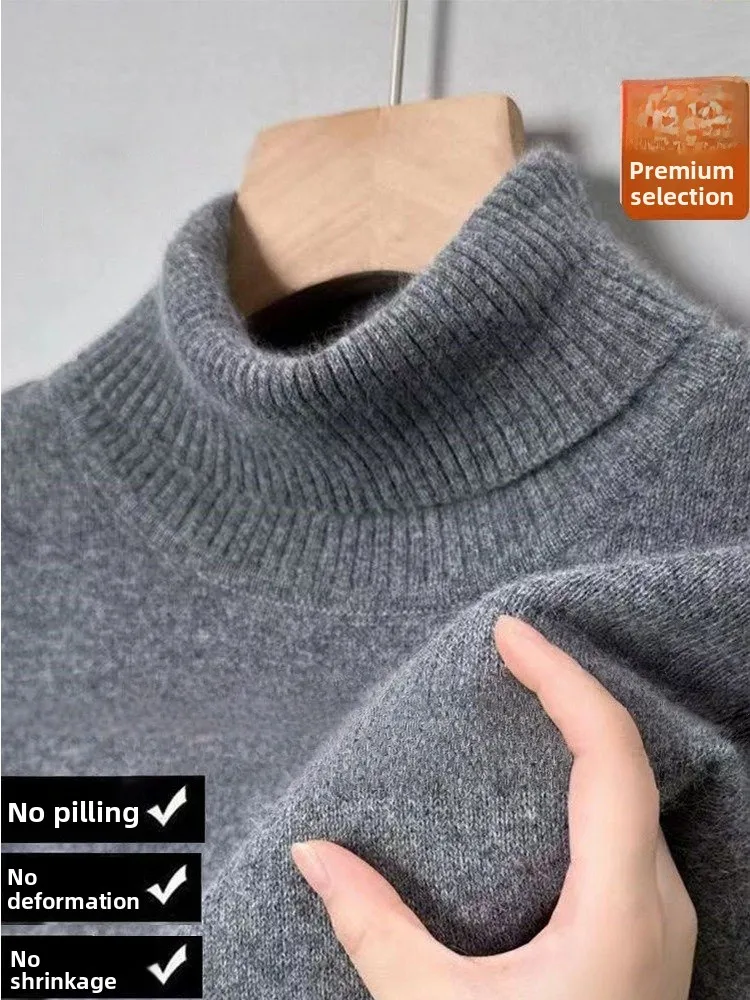 

Мужской утепленный шерстяной вязаный свитер с высоким воротником, осенне-зимний, модный, приталенный, с длинными рукавами