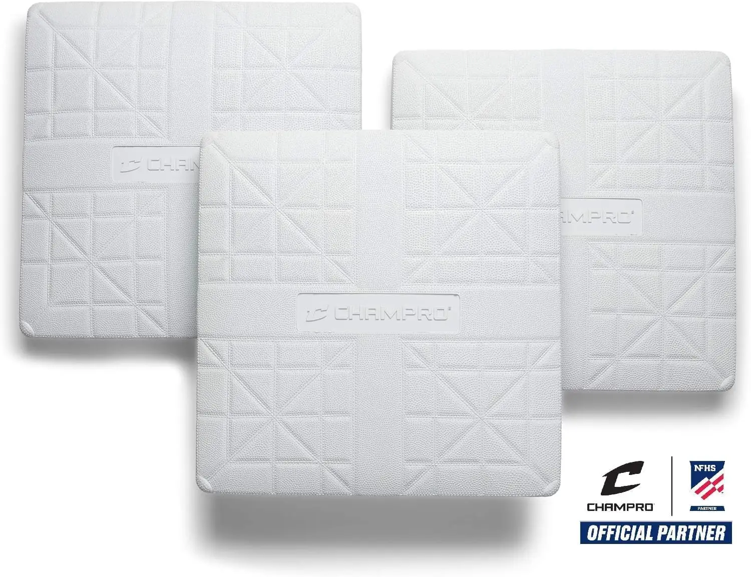 Pro Style Molded Rubber Baseball Softball Base Set of 3 with Ground Anchors, White, 15