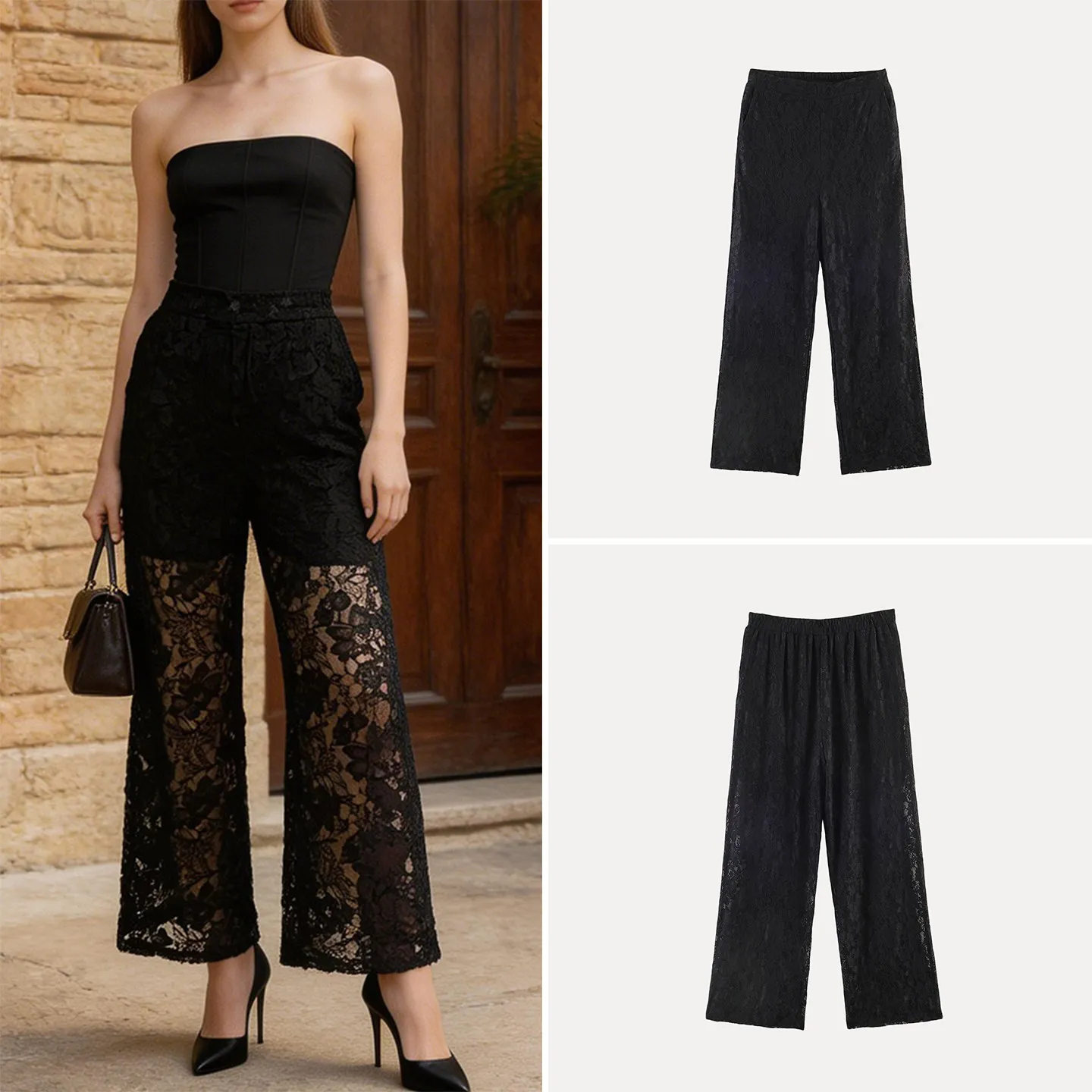 

Women's Lace Hollow out Slimming Casual Pants Fashionable Personalized Summer Wear Low Waist Straight Leg Neutral Style
