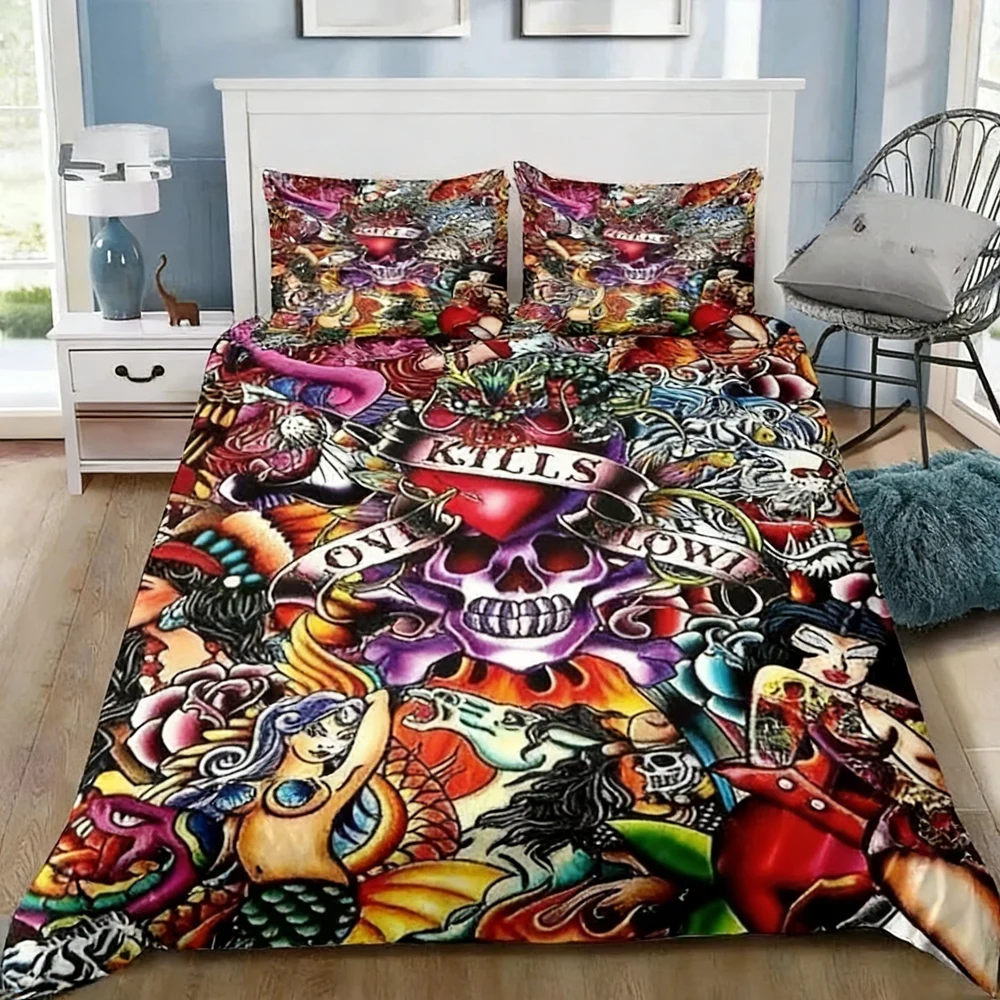 

Ed-hardy Tattoo Tiger Skull Bedding Set Single Twin Full Queen King Size Bed Set Adult Kid Bedroom 3D Print Bedding Gift