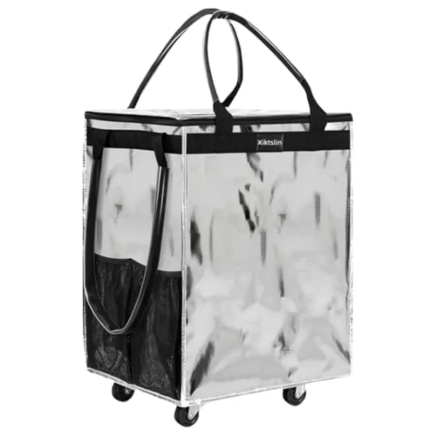 

Reusable Grocery Bag on 4 Wheels Foldable Rolling Tote Carries Up to 66lb Shopping Trolley Rolling Bag with 3 Handles Zipper Cl