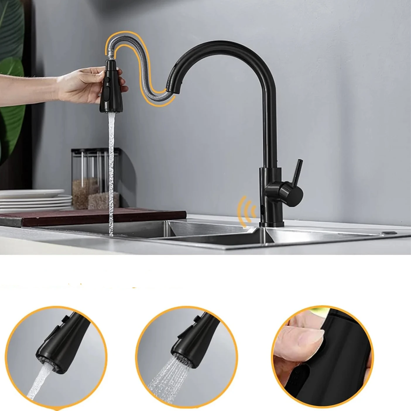 

Умный бесконтактный кухонный смеситель, матовый инфракрасный сенсорный смеситель, черный/никелевый инфракрасный смеситель для воды