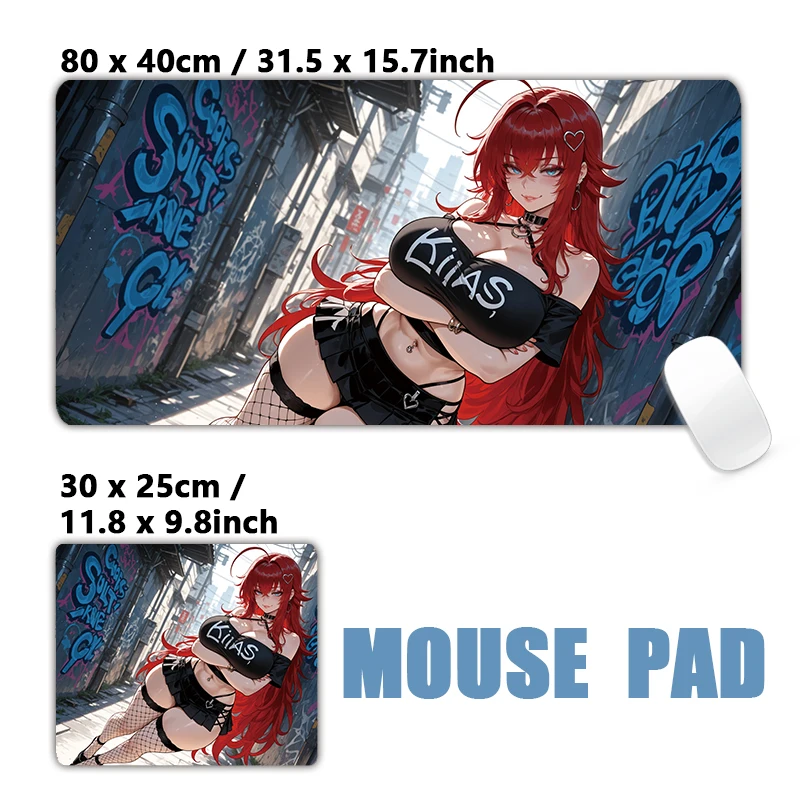 XXL White-haired Purple-eyed Crescent Halo Ice Witch Anime Girl Gaming Mouse Pad Non-Slip Rubber Stitched Desk Mat for PC