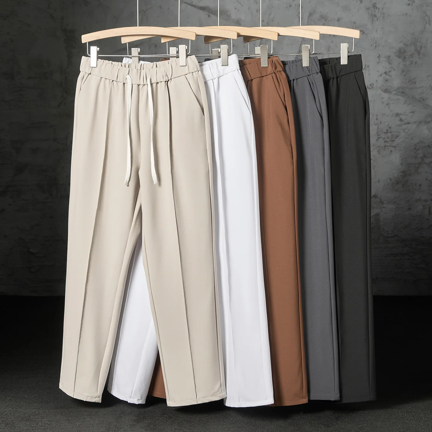 

New Fashion 2025 Men's Solid Color Casual Trendy Loose Straight Drawstring Plus Size Suit Trousers Male Clothes Business Pants