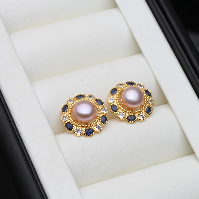 Real Pink Pearl Earrings For Women,Cultured Natural Freshwater Pearl Earrings Wife Mother Birthday Gift Black 2