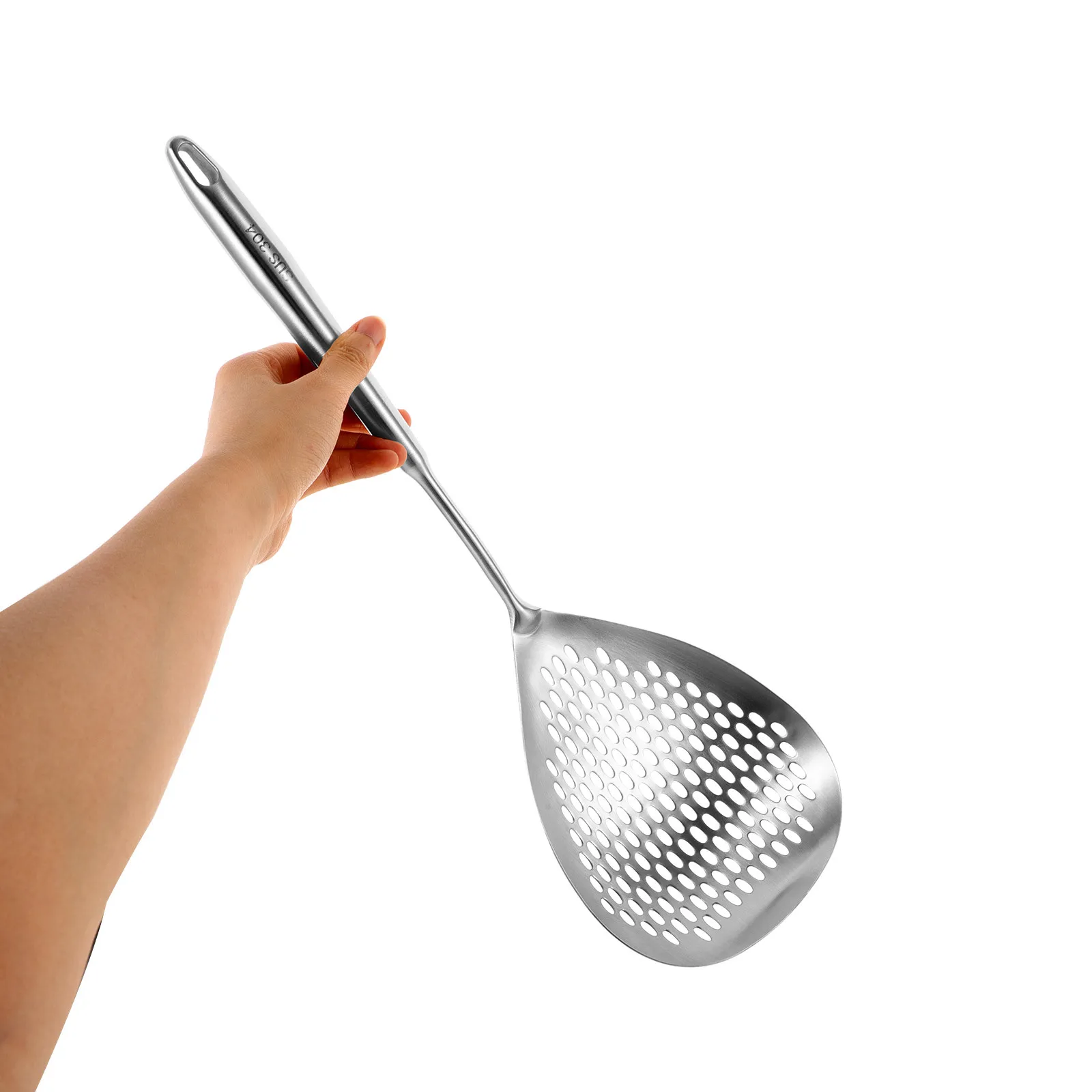 

2Pcs Stainless Steel Kitchen Colander Slotted Skimmer Spoon Strainer Oil Filter Fried Food Scoop Hanging Hole Easy Clean