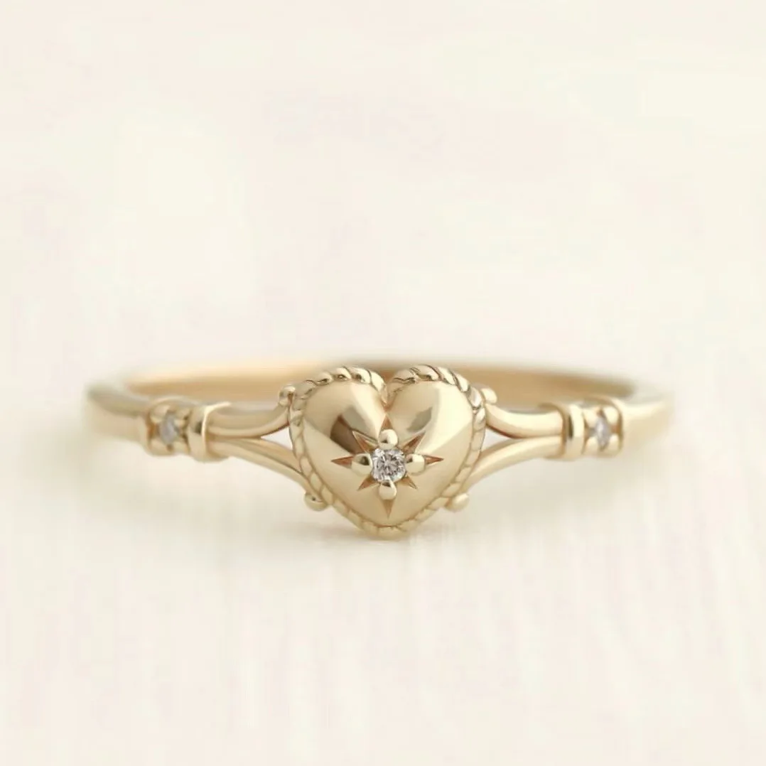 Hot Selling Gold Plated Stainless Steel Rings For Women Heart  Ring Jewelry Accessories Wholesale Size 6-11