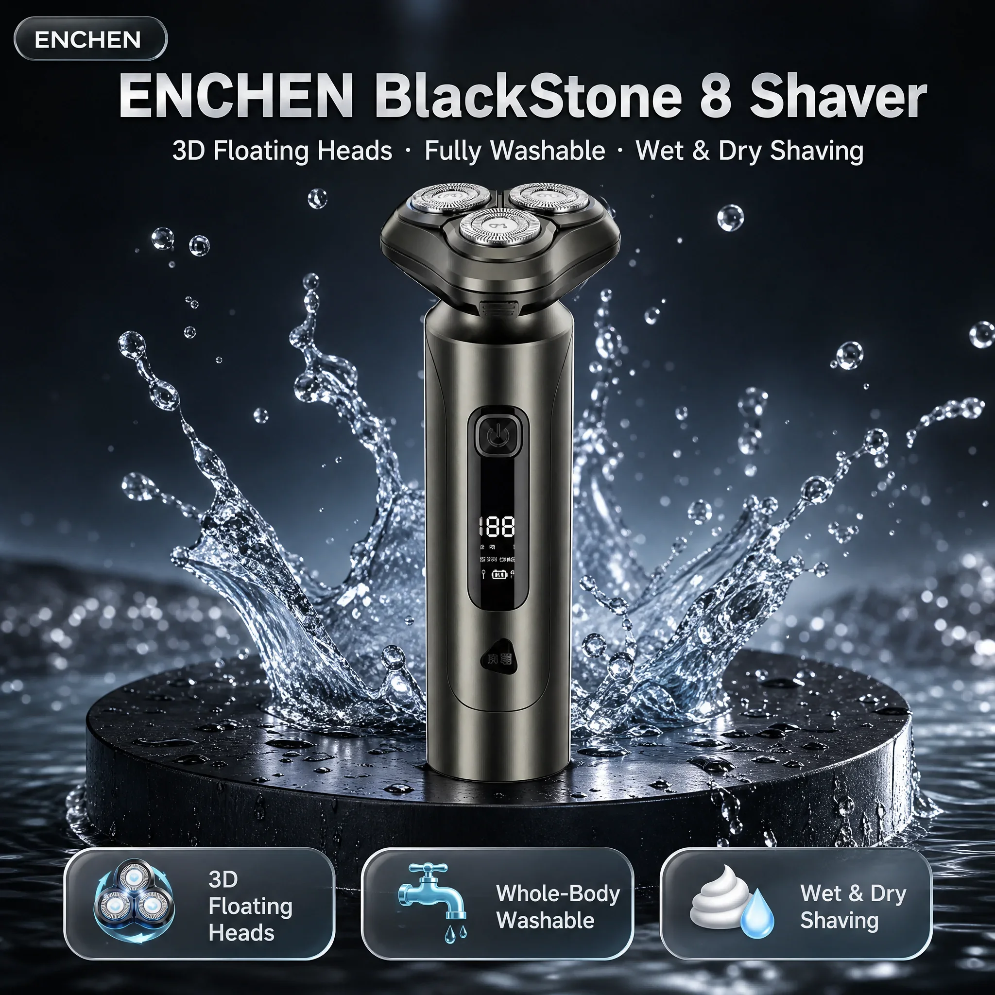 ENCHEN BlackStone 8 Electric Shaver 3 Independent Floating Heads Whole Body Washable Wet Dry Use Portable Beard Razor