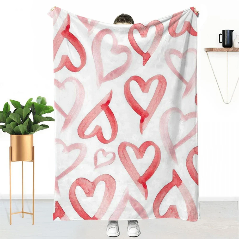 Gradient Concentric Pink Heart Print Throw Blanket for Sofa Bedroom Daily Rest For Birthday Anniversary Family Gathering Gift