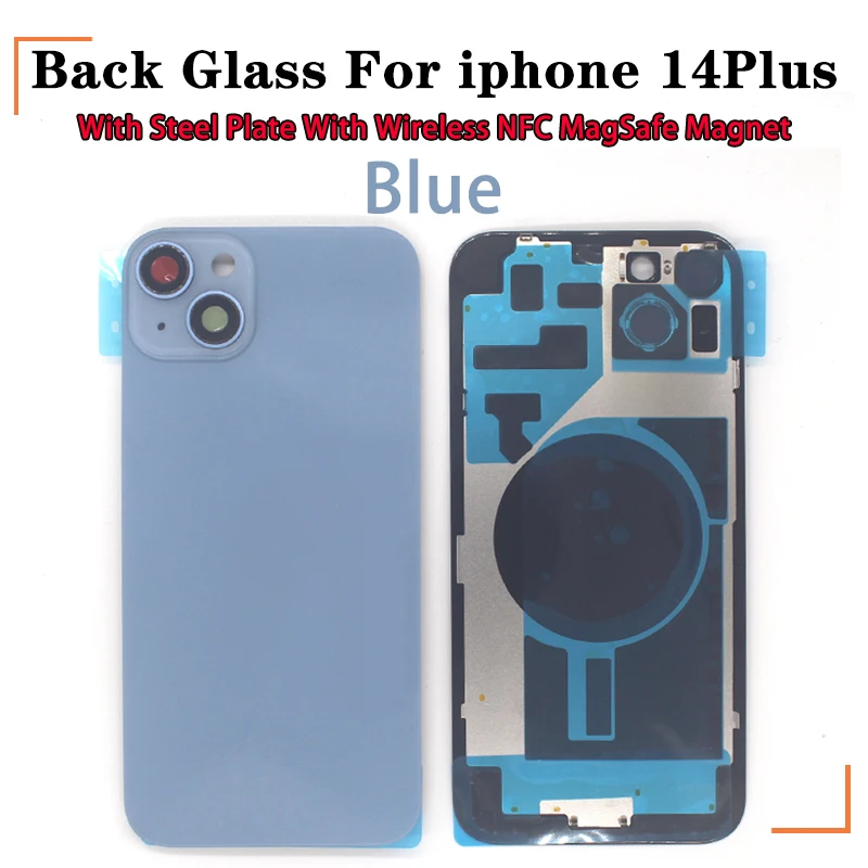 1pcs-5pcs Back Glass with Steel Plate with Wireless NFC MagSafe Magnet for IPhone 14 Plus Original Colour Rear Cover