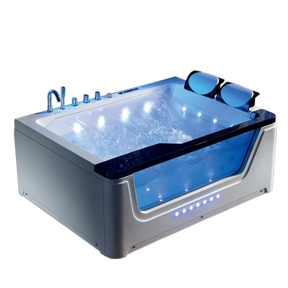 Deluxe Modern Whirlpool Massage Bathtub Acrylic Freestanding Indoor Tub for 2 Person Hotel Use with 22 Jets 60gal+ Capacity