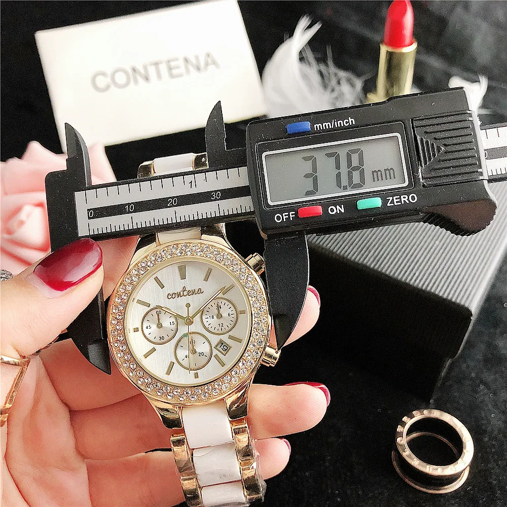 CONTENA Brand Women\'s Watch Luxury Crystal Gold White Quartz Wristwatch for Women Fashion Elegant Female Clock Relogio Feminino