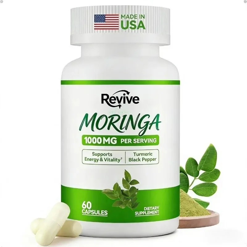Moringa Capsules 1000mg, Moringa Leaf Extract 10:1- Green Superfood for Energy, Immune, and Gut Health Support