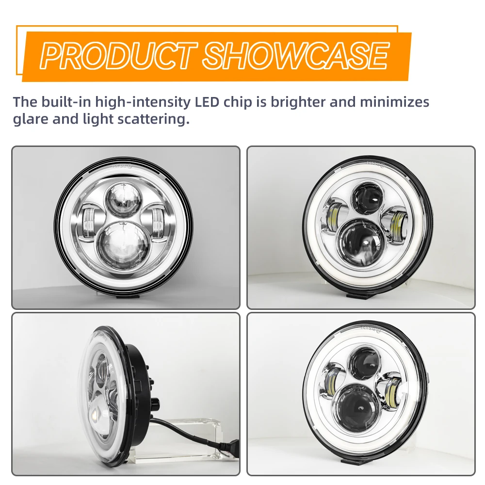 1pc 7 Inch Motorcycle LED Headlight Hi/Low Beam DRL Turn Signal 7" Round Headlamp JK Lada Niva 4x4 Loaf UAZ Ural Hunter Hummer view 6