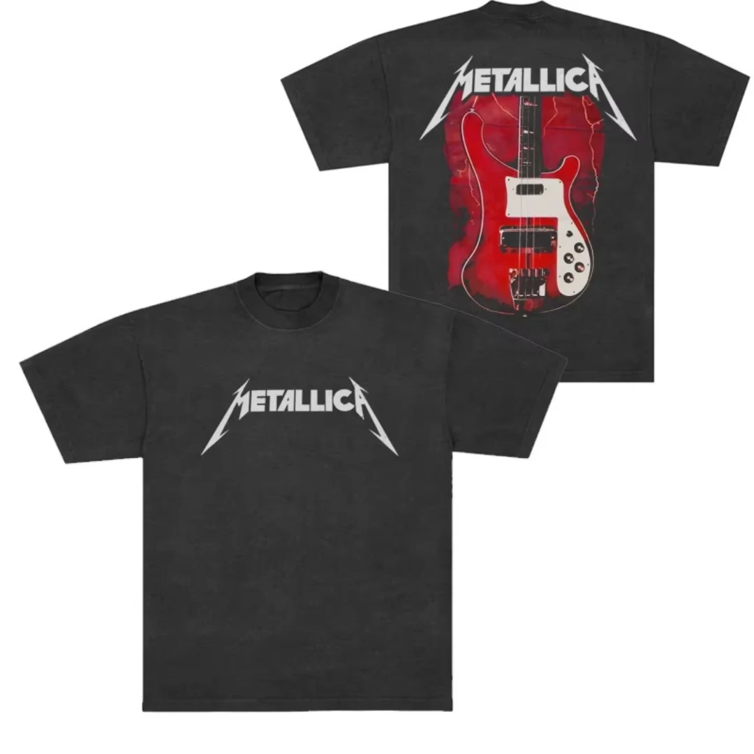 ميتاليكا على الوجهين الغيتار الجرافيك الرجال غسلها عارضة أعلى المعادن الفرقة مريحة اليومية الشارع الشهير الرجال تي شيرت أعلى