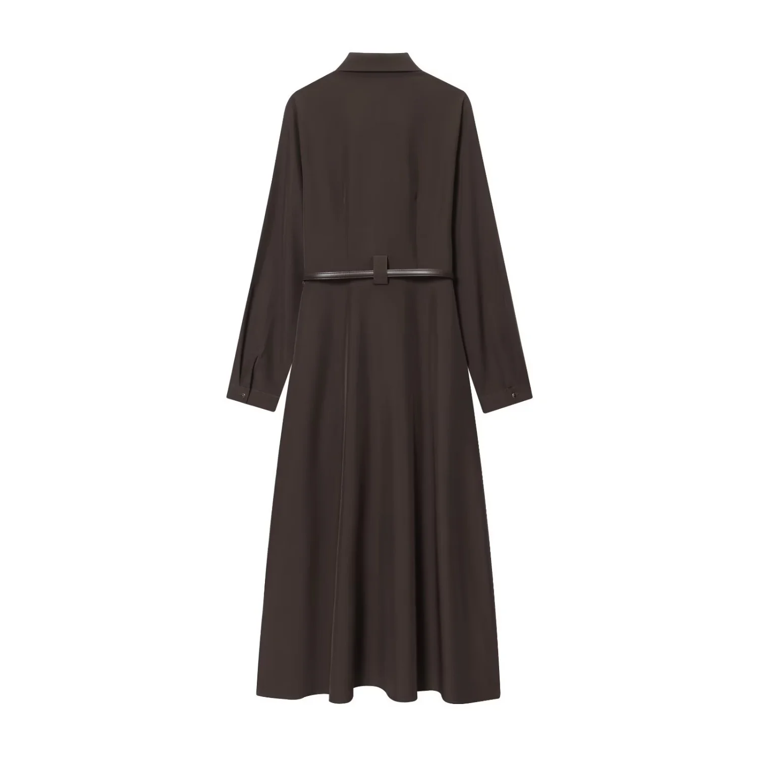 女性のロングドレス女性の春と秋の V ネックソリッド長袖 A ペンデュラムドレス女性ベルト付きカジュアルファッションシャツドレス