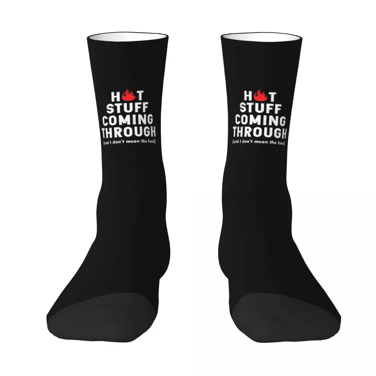 Autumn Winter Harajuku Women Men Cute Funny Hot Stuff Coming Through Fire Grill Adult Socks BBQ Non-slip Soccer Socks