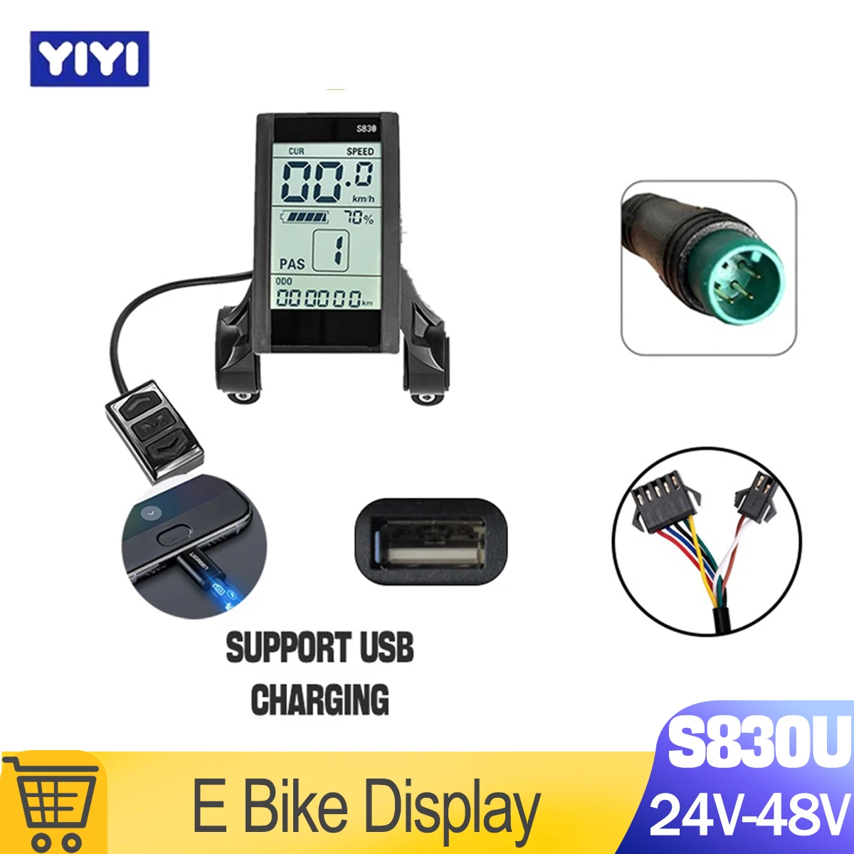 UART2 S830U Electric Bike LCD Display Screen E-Bike Speedometer Screen Panel Electric Scooter Bicycle Ebike Accessories