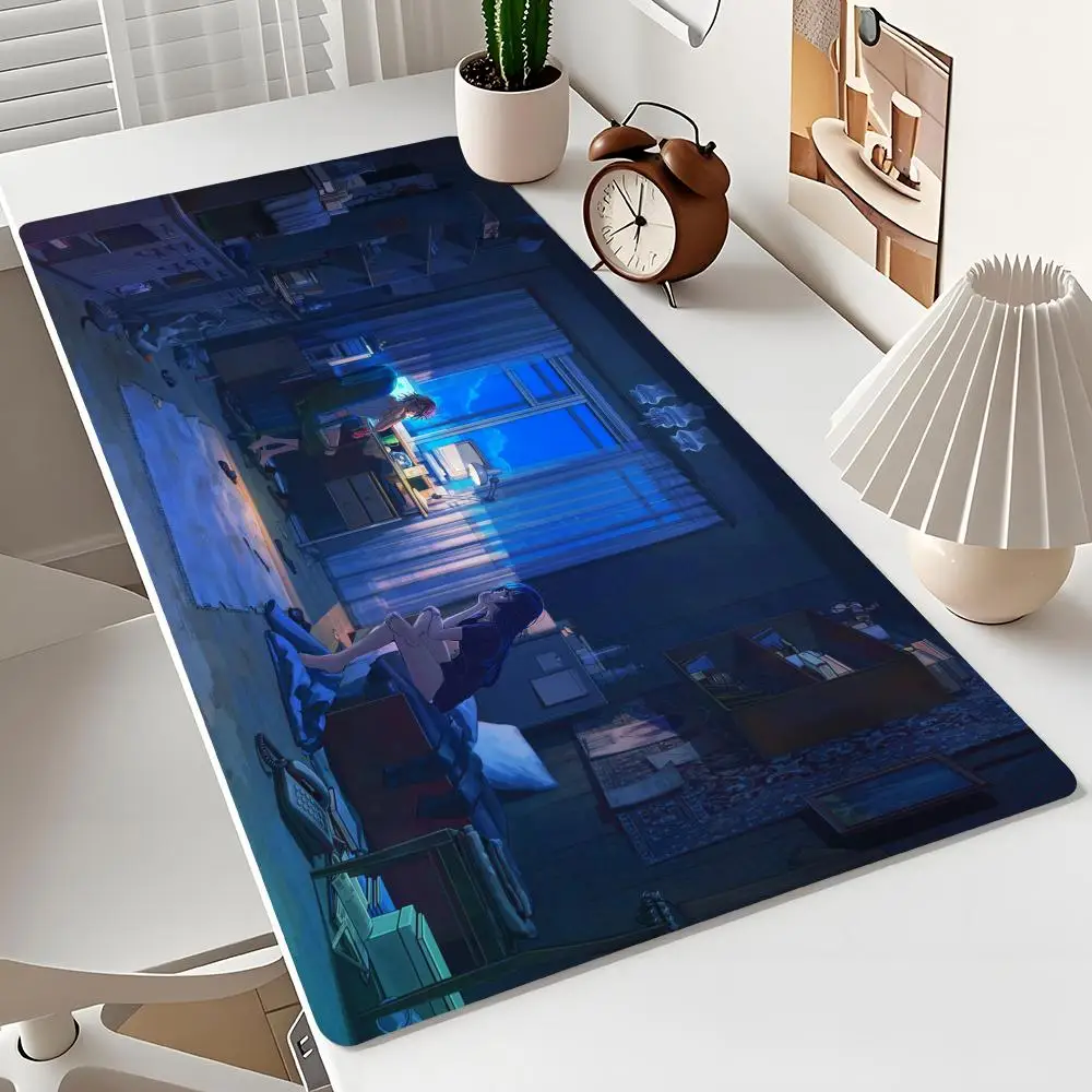 Dimly Lit Room Anime Illustration Design Mauspad Schreibtischunterlage Gaming-Pad Rutschfester genähter Rand PC-Zubehör Büro-Mauspads