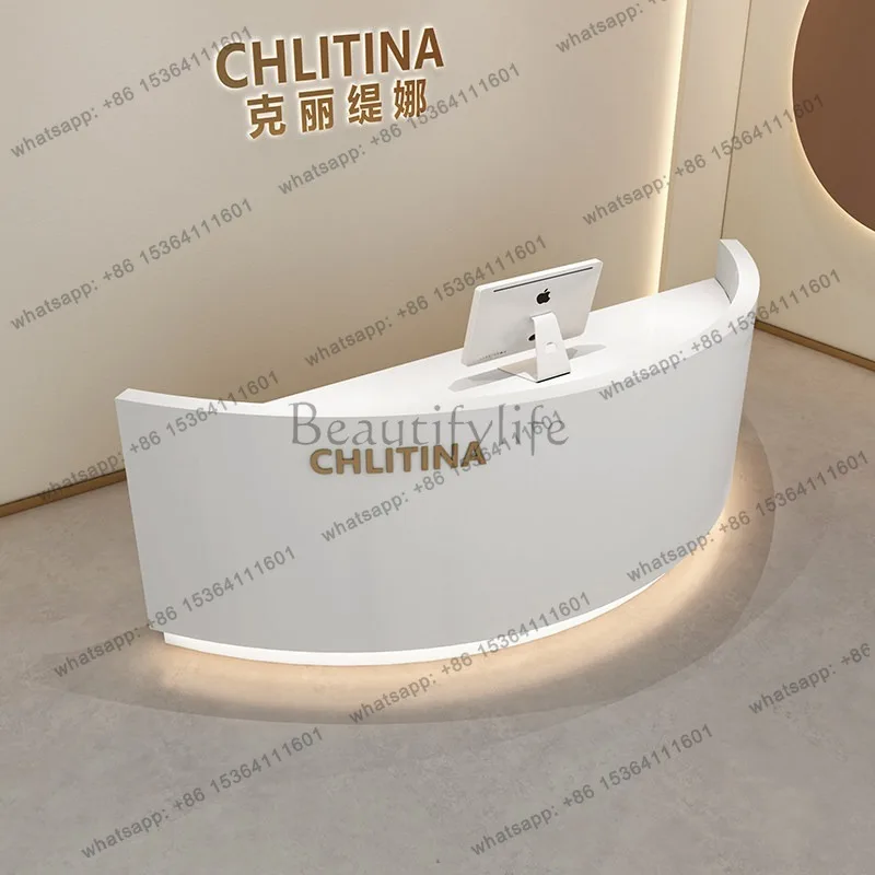 Factory Direct Sales Modern Simple Beauty Salon Bar Creative Clothing Store Stainless Steel Arc Reception Desk Office Furniture