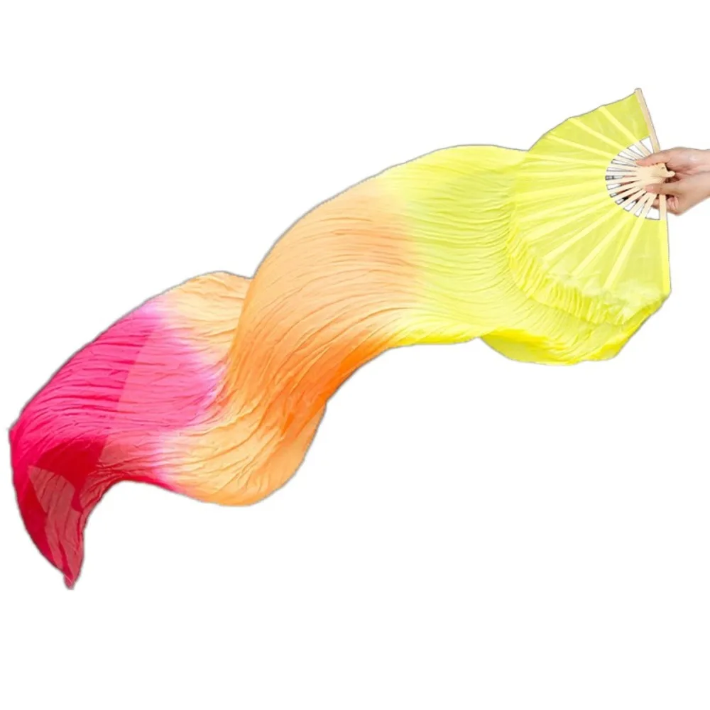 

Rayon 150cm Belly Dancing Fan Gradient Color Bamboo Dance Long Fan Chinese Style Imitation Silk Yangko Dance Props Women