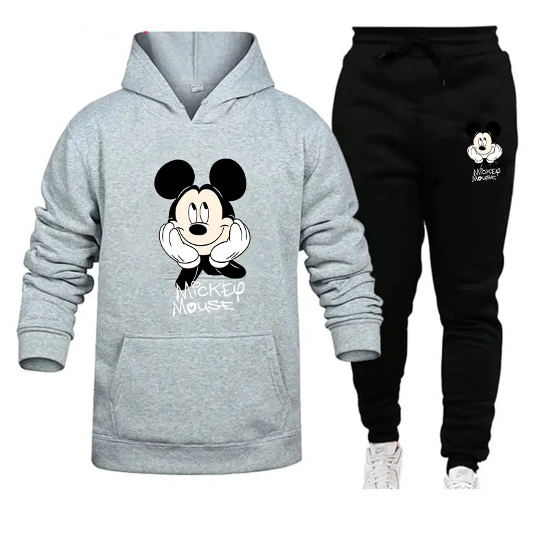2025 새로운 디즈니 미키 여성 세트 야외 유럽과 미국의 인기 판매 브랜드 가을, 겨울 인쇄 된 남성 후드 세트