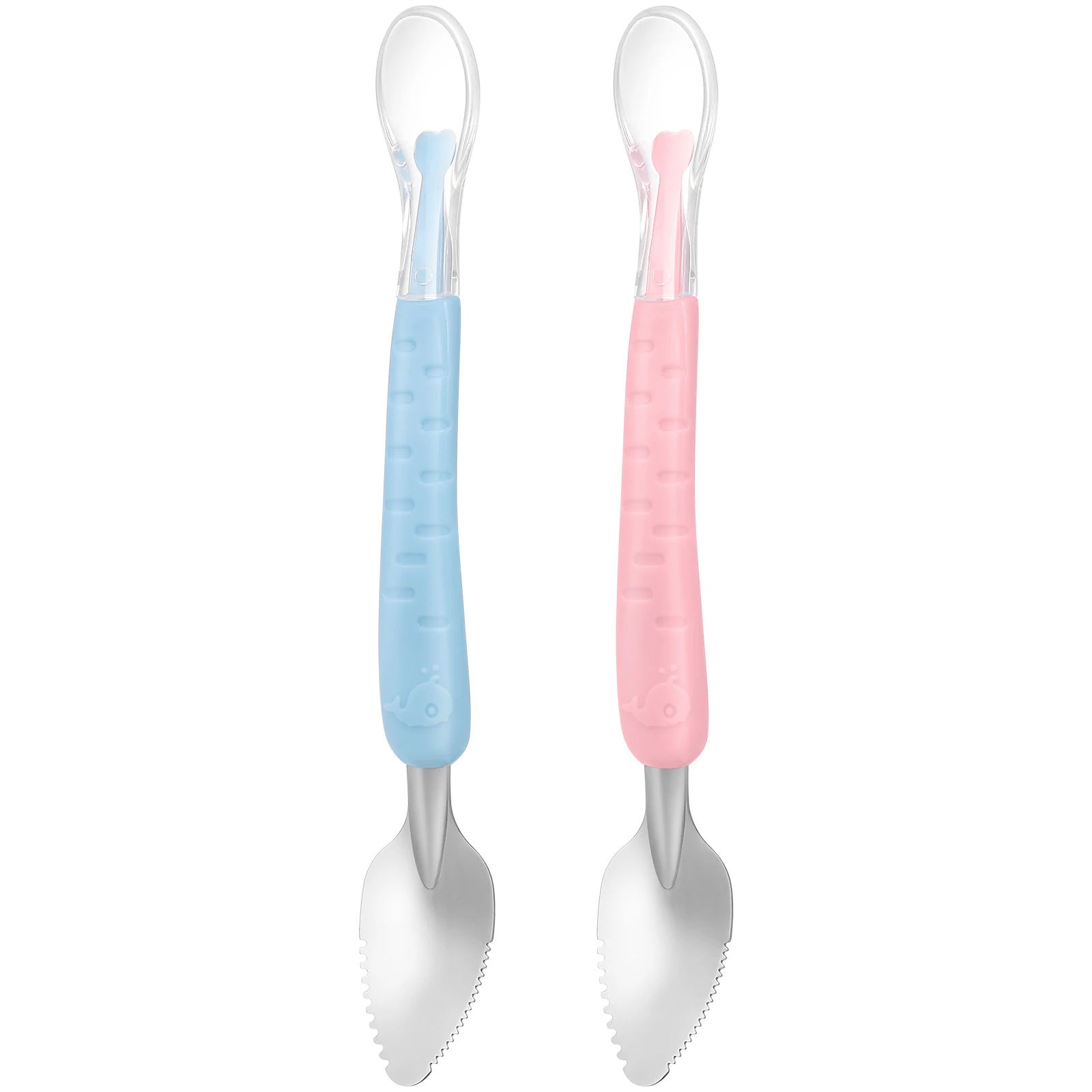 

2 Pcs Double-headed Fruit Scraping Spoon Soft Silicone Baby Spoons Avocado Kiwi Puree Toddler Feeding Kitchen Tools