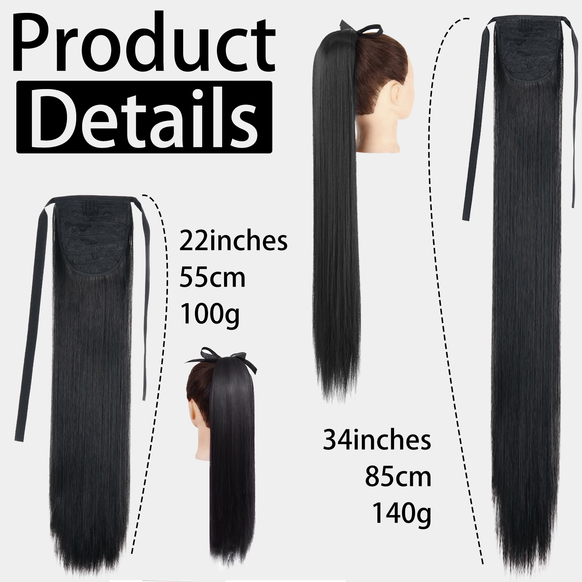 XINRAN Synthetic Fiber Heat Resistant Straight Ribbon Ponytail Extensions Lengthened Ponytail Braid