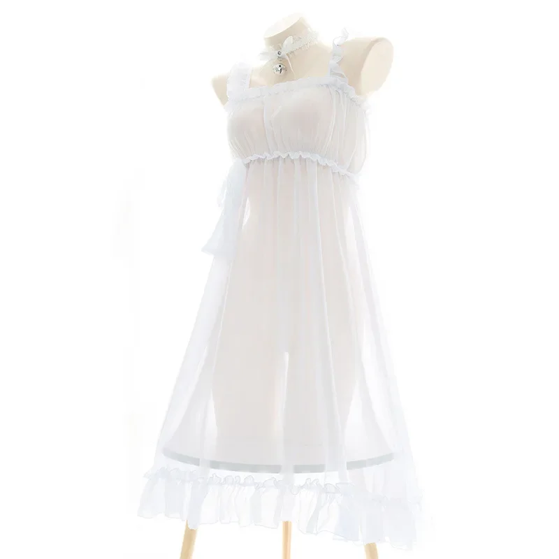 See-through chiffon dress women sexy sling skirt Lolita Girls cute bride cosplay costume erotic lingerie pajamas with collar set