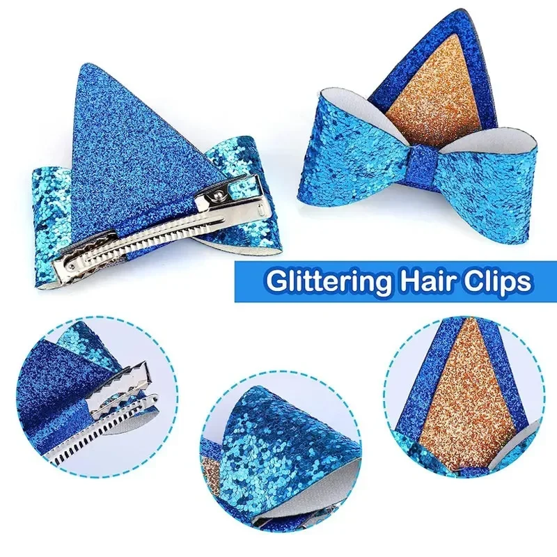 2 stücke Blueyes Ohren Haars chleife Clips Bingos Kleinkind Kinder niedlichen Glitzer Haarnadeln Kostüm zubehör Mädchen Bögen Haarnadel Geburtstags