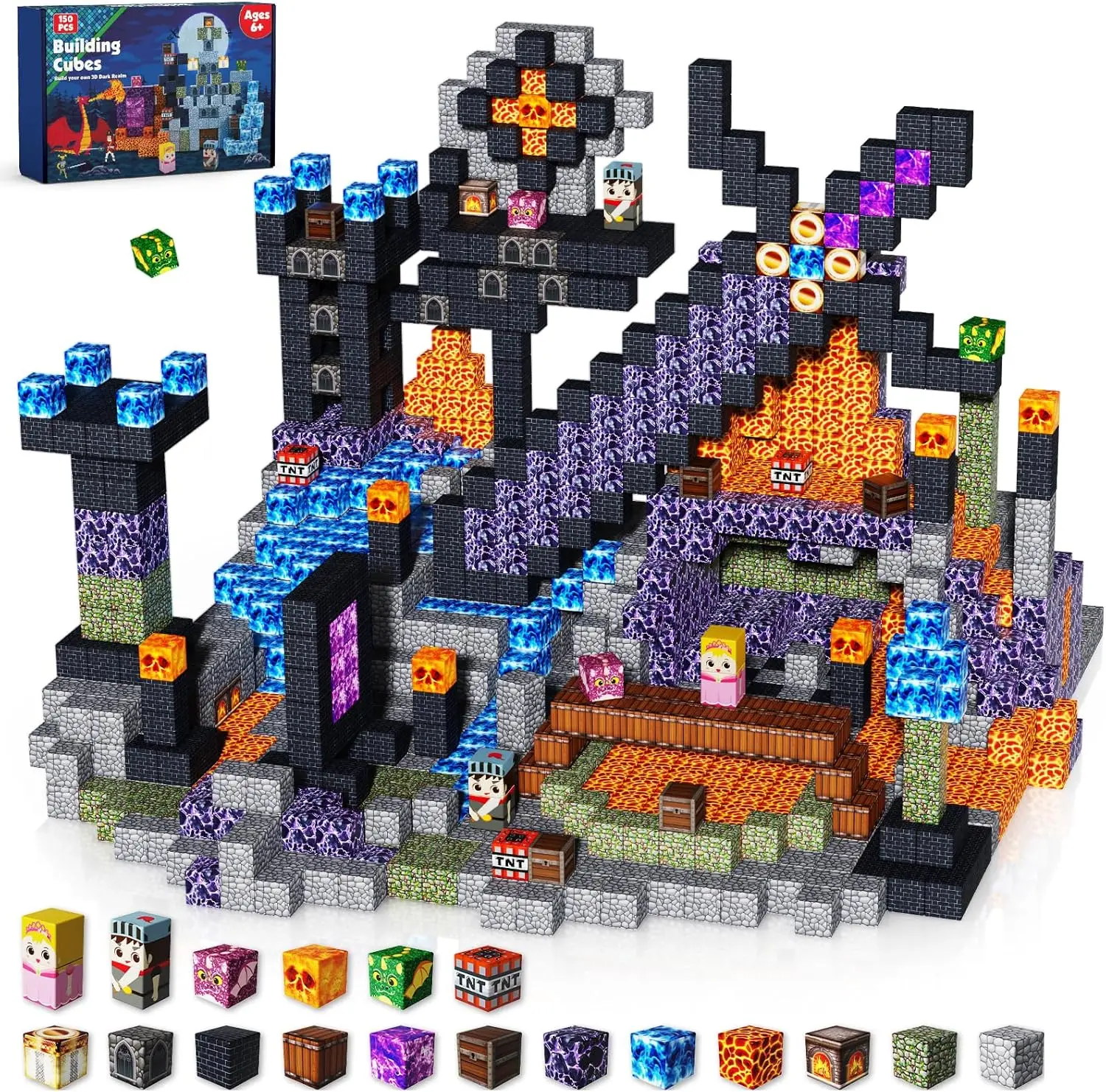 

150 PCS Magnetic Building Blocks, Dark Castle Set, STEM Learning Toys for Kids Ages 3+, Christmas Birthday Gifts