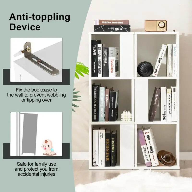 

3-Tier 6 Cube Freestanding Bookcase with Anti-toppling Device-White