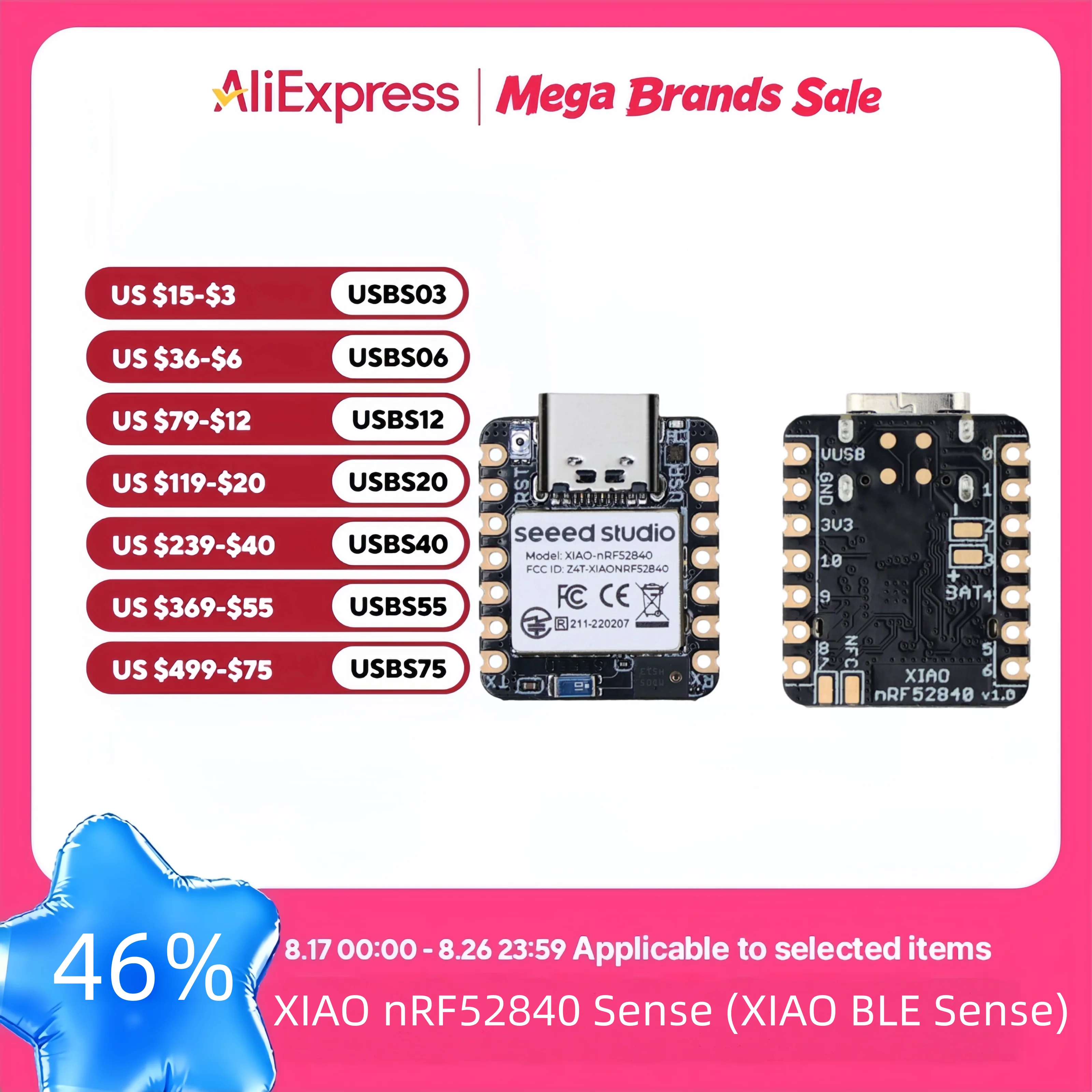 Seeed Studio XIAO nRF52840 Sense Dev Board TinyML/TensorFlow Lite – IMU / Mikrofon – Bluetooth5.0