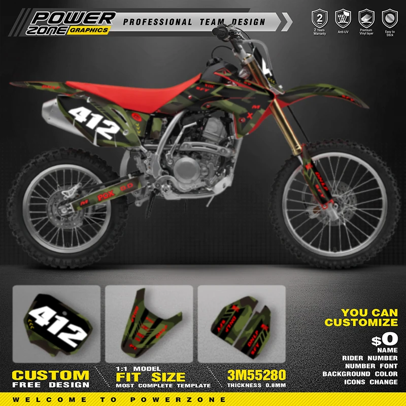

PowerZone Custom Graphics Decals Stickers Kits For HONDA CRF150R 2020-2007 CRF150cc Motocycle Name Number Custom