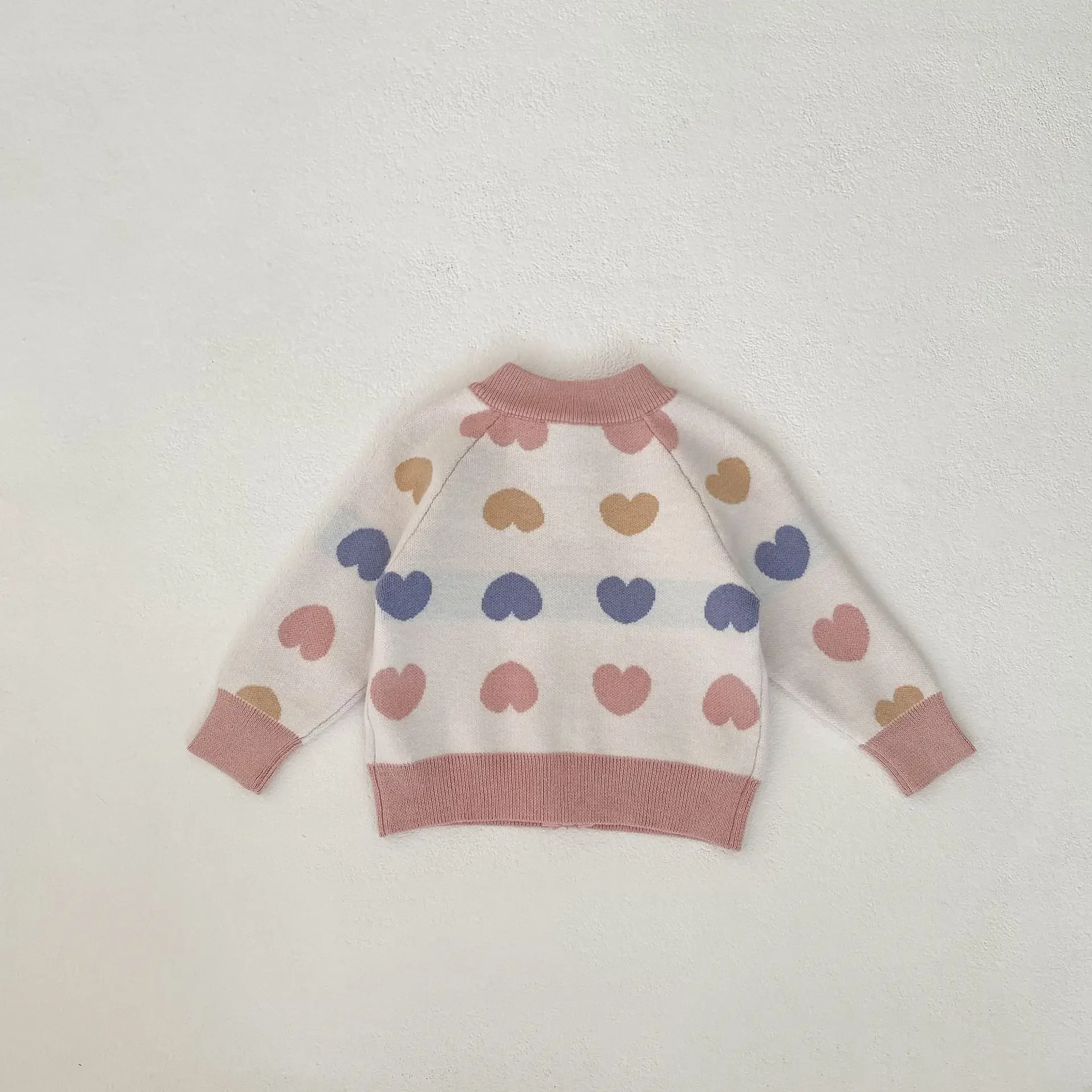 0-3T Heart Print Baby Girl Sweater Cardigan Newborn Kid Winter Clothes Knit Zipper Knitwear Coat Cute Sweet Sweater Outfit