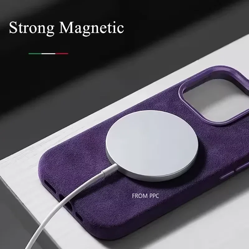 Włoskie etui z klapką i magnetycznym zamknięciem z futerkiem na iPhone 17 16 15 Pro Max, aksamitne etui na telefon, luksusowe etui zamszowe ze skórą samochodową, obudowa Ins Shell — zdjęcie produktu 6