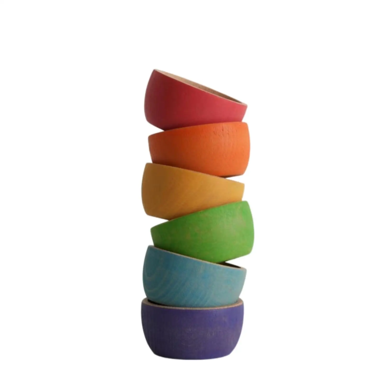 Beech Wood Children Stacking Bowl Painted Rainbow Miniature Bowls Unique Kitchen Snack Set for Kids Display