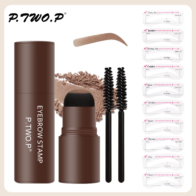 PTWOP One Step Eyebrow Stamp Shaping Kit Set Waterproof Women Makeup Brows Stencil And Kit Tattoo Eyebrow Brush Wysyłka za darmo