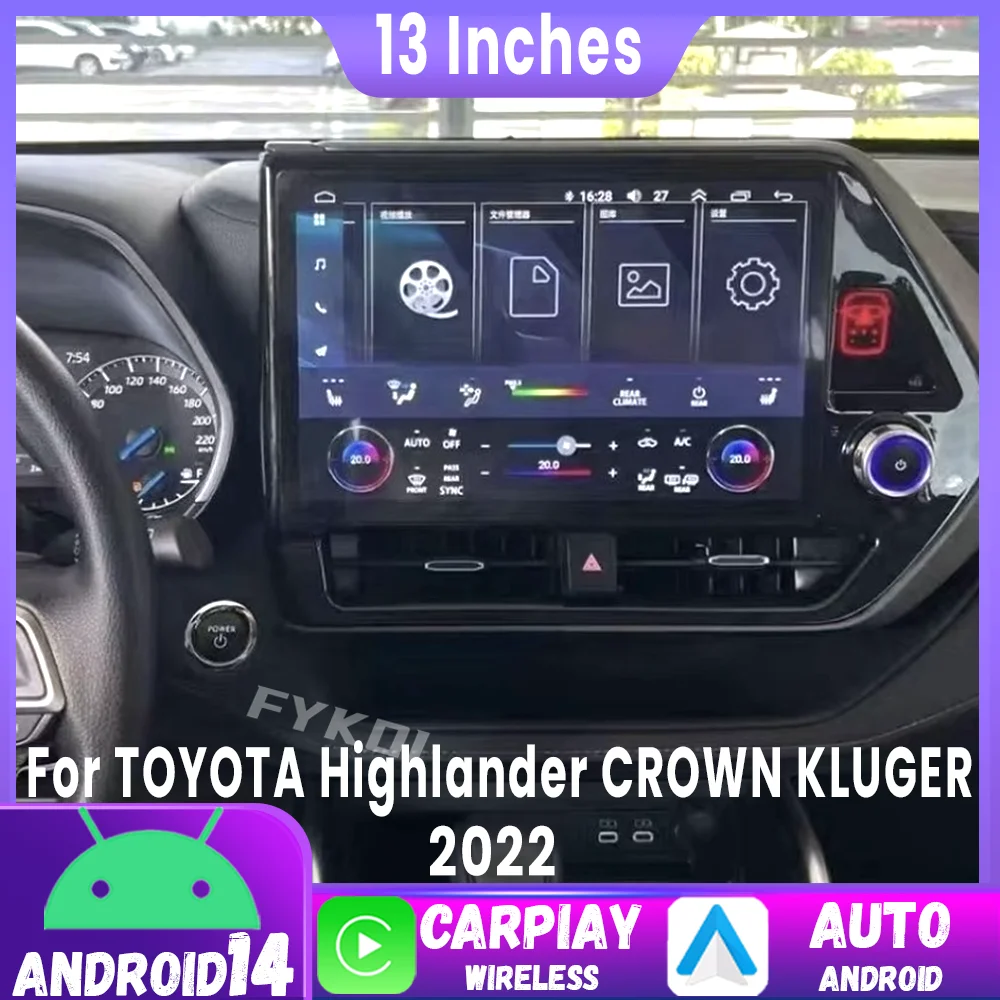 

12.3inch Screen Car Radio For TOYOTA Highlander CROWN KLUGER 2022 Carplay Multimedia Player Android 14 Stereo Head Unit GPS BT
