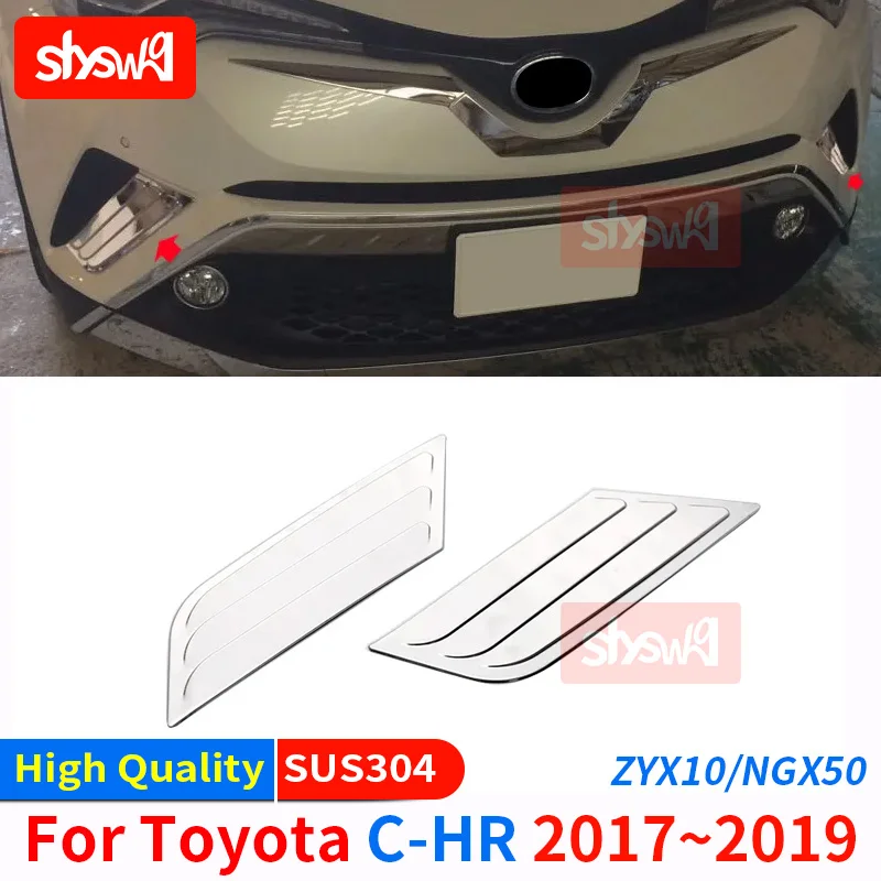 

2PCS SUS304 Car Styling Exterior Chrome Accessories For TOYOTA 2017 C-HR ZYX10 / NGX50 FRONT INTAKE COVER FOG LAMP TRIM GARNISH