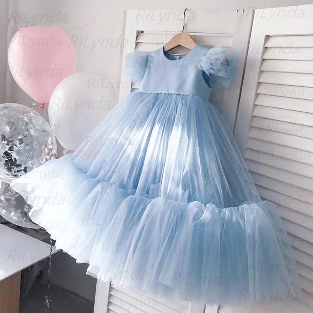 

Pink Puffy Flower Girl Dresses Ball Gown Pearls Blet Butterfly Birthday Dress Lovely Girl Wedding